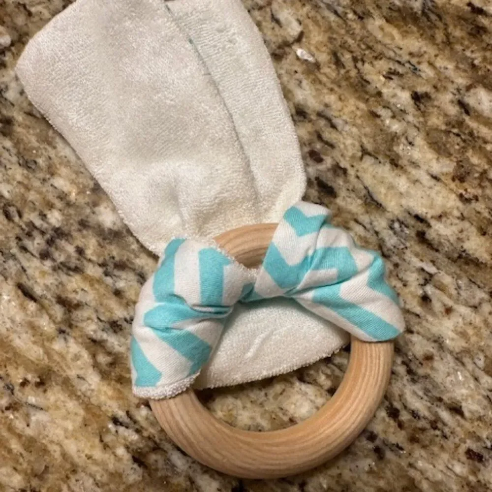 Aqua Chevron Bandana Bib & Teething Ring Set 7388 Handmade NWT Boutique